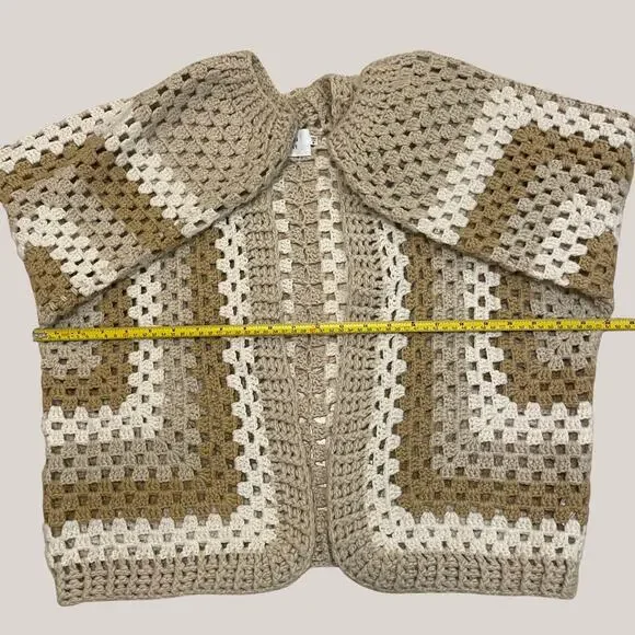 Anthropologie Chunky Crochet Cardigan Sweater | Cottage Core Granny Neutral NWOT - Picture 7 of 8